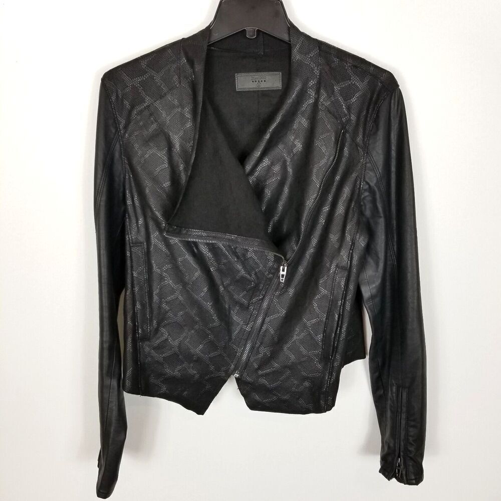 Blank NYC Women‎ Faux Leather Jacket Size M Asymmetrical Zip Moto Biker  Black